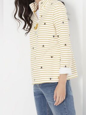 Joules Yellow & White Striped Half-Zip Top with Bee Motif